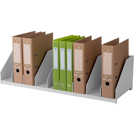 File organizer with brown and green folders, white metal. Labels visible on the folders.