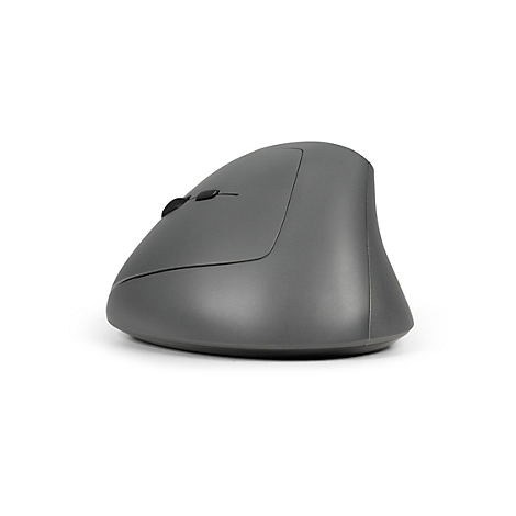 Souris ergonomique grise, gros plan, isolée sur fond blanc.