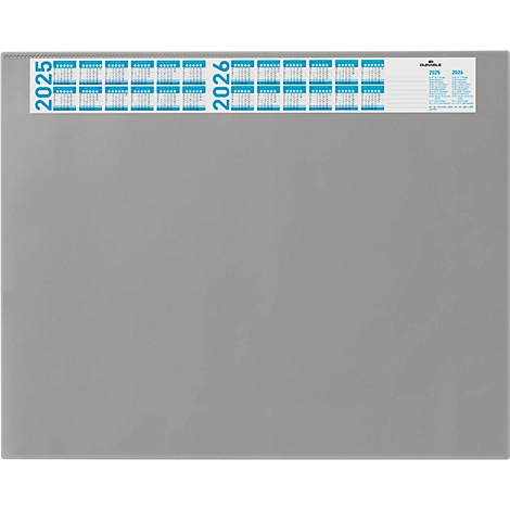 Calendrier gris avec en-tête de calendrier bleu 2025-2026.