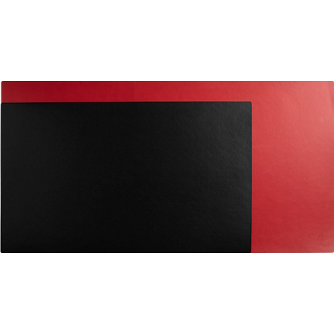 Élément rectangulaire noir sur fond rouge. Le rectangle et le fond se touchent.