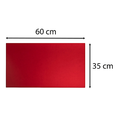 Surface rectangulaire rouge avec dimensions : 60 cm x 35 cm.