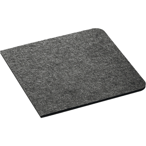 Sous-verre en feutre gris avec coins arrondis. Bord noir.