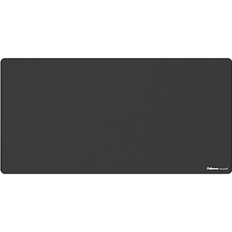 Tapis de souris rectangulaire gris foncé avec des coins arrondis. Le mot "Fellowes" se trouve en bas à droite.