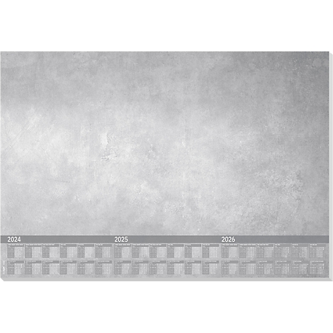 Calendrier mural gris pour les années 2024, 2025 et 2026. Les numéros des années sont placés en bas.