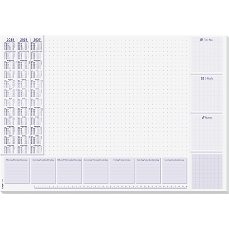 Planificateur hebdomadaire gris clair avec calendriers, champs de grille et de lignes.