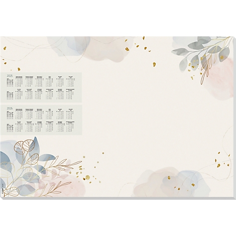 Fond avec des éclaboussures d'aquarelle et calendrier, feuilles et particules d'or.