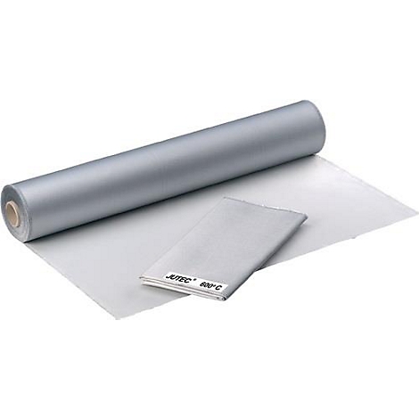Een rol en een gevouwen, zilverkleurig materiaal. Op het gevouwen materiaal staat 'JUTEC 600°C'.