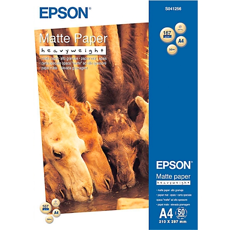Epson Matte Paper pack, camel faces. Text: Matte Paper, A4, 167g.