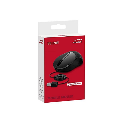 Speedlink Beenie mobile Maus mit Kabelaufwicklung in roter Produktverpackung.