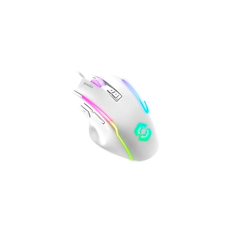 Weiße Gaming-Maus mit farbiger LED-Beleuchtung.