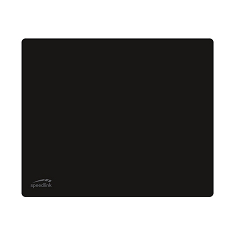 Tapis de souris rectangulaire noir avec des coins arrondis. Le nom de la marque "speedlink" est situé en bas à gauche.