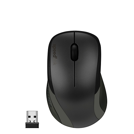Souris noire sans fil avec logo Speedlink et récepteur USB.