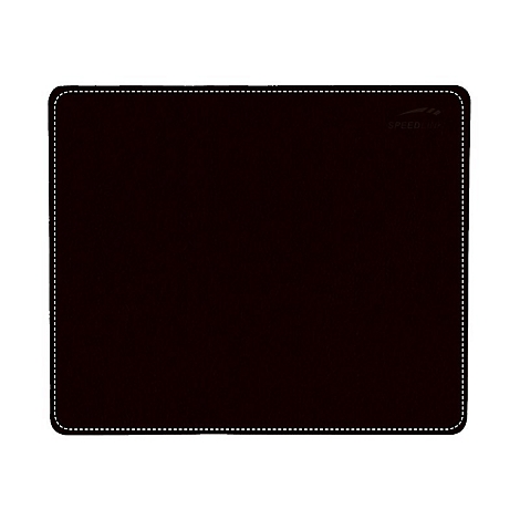 Rechteckige braune Mauspad mit weißen Nähten und „SPEEDLINK“ Logo.