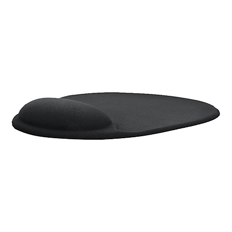 Schwarzes Mauspad mit gepolsterten Handgelenkstütze.
