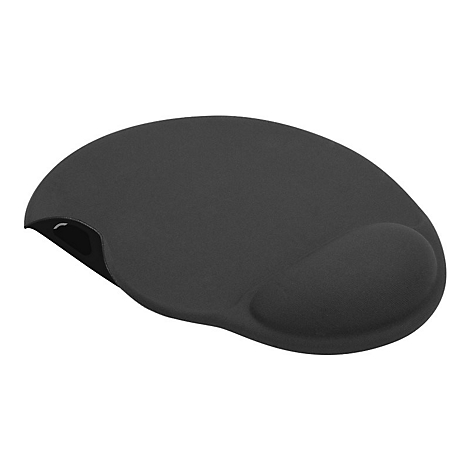 Schwarzes ergonomisches Mauspads mit Handballenauflage.