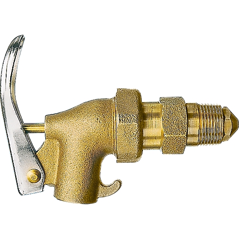 Brass quick coupling with lever and thread. Details such as lever, angle and thread are clearly visible.