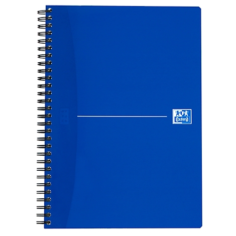 Blaues Spiralnotizbuch, horizontale Linie und Oxford-Logo.