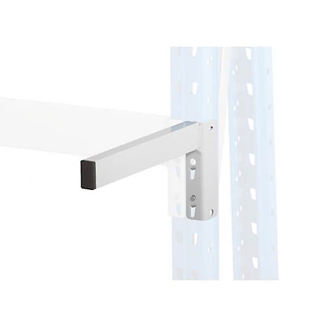A white shelf with bracket; the front part is rectangular.
