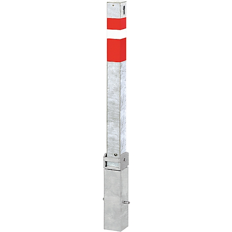 A polished, rectangular post with a red band. The post has a gray color and a square base.