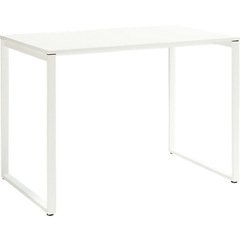 White desk with metal frame.