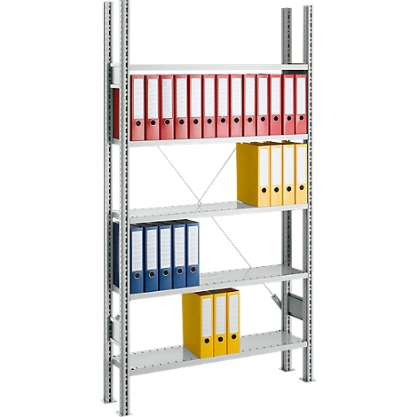 SSI Estantería de archivo Schaefer, bahía básica, 5 estantes, ancho 750 x fondo 300 mm, galvanizado