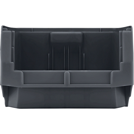 Bac en plastique gris. Boîte de rangement avec compartiments ouverts pour l'organisation. Forme rectangulaire avec côtés surélevés.