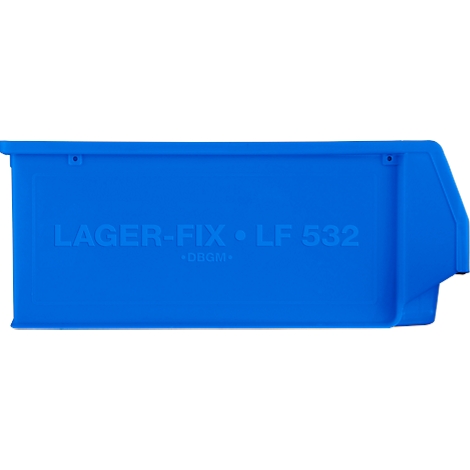 Blue storage box with white lettering: LAGER-FIX • LF 532.