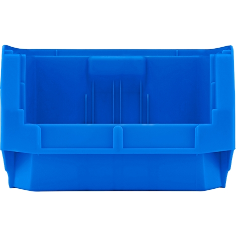 Blue plastic box with wide edges and a narrow inlet. The background is white.