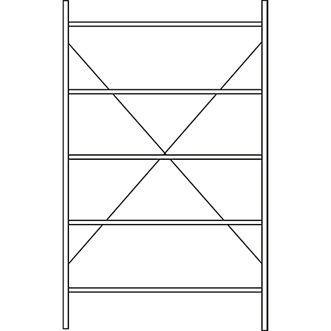 Top view of scaffolding made of horizontal and diagonal lines. The lines are black and form a rectangular grid.