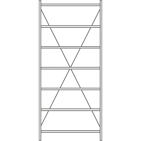 Scaffolding structure with horizontal struts and diagonal bracing, black on white background.