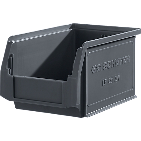 Graue Kunststoffbox mit schräger Öffnung, Schriftzug "BEISCHAFER LF 221 ZW".