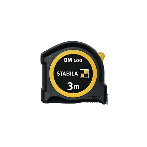 STABILA Taschenrollbandmaß BM 100, 3 m x 16 mm, EG Genauigkeitsklasse II, ABS/TPE Gehäuse, Metall-Clip