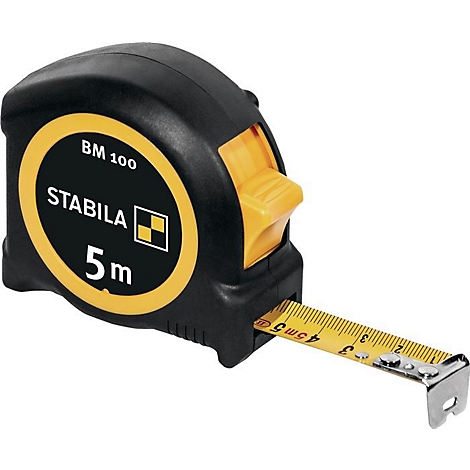 STABILA Taschenrollbandmaß BM 100, 5m x 19mm, EG II, ABS/TPE Gehäuse, Metall-Clip