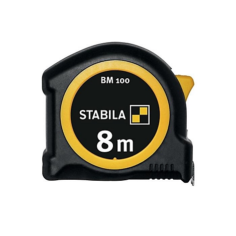 STABILA Taschenrollbandmaß BM 100, 8m x 25mm, EG II, ABS/TPE Gehäuse, Metall-Clip