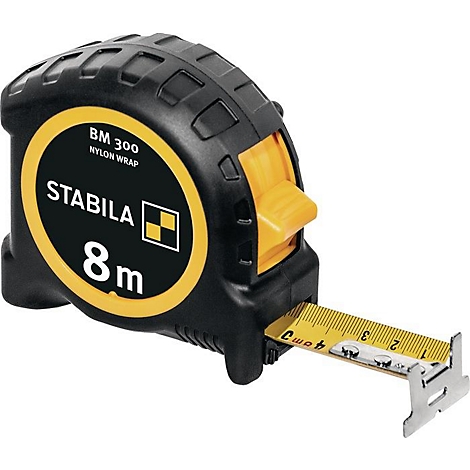 STABILA Taschenrollbandmaß BM 300, 8m x 27mm, EG II, PC-ABS/TPE Gehäuse, EASY-CLIP, doppelseitige Skala