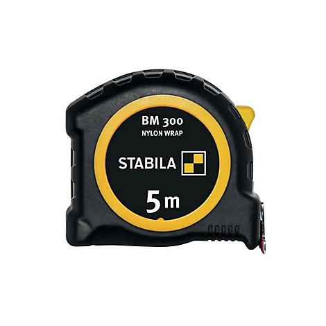 STABILA Taschenrollbandmaß BM 300, L 5 m B 27 mm, EG II, PC-ABS/TPE, EASY-CLIP, Spikes-Haken