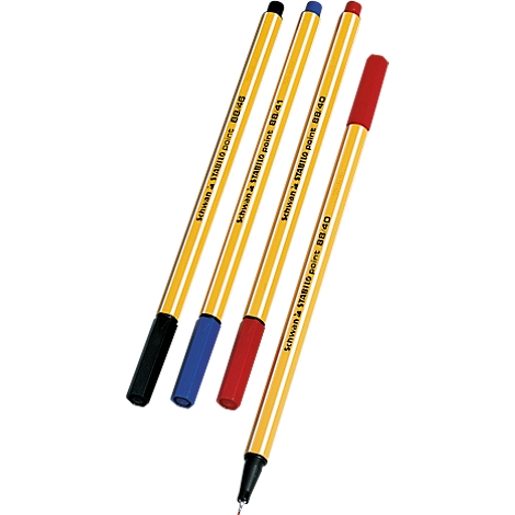 Set of pens, four different colors, with lettering.