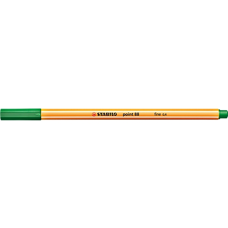 Green felt-tip pen with orange shaft, inscription Stabilo point 88.