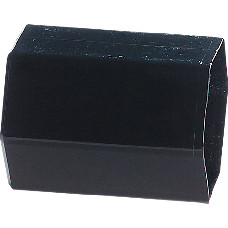 Black, hexagonal plastic part that slightly shines.