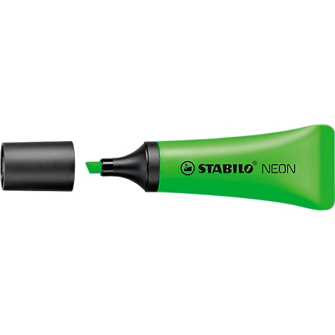 Green highlighter, cap next to it, with STABILO NEON lettering.