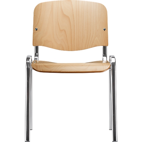 Wooden and metal chair standing against white background.