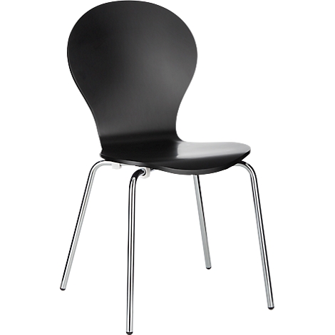 Stacking chair, set of 4, W 470 x D 440 x H 450 mm, stackable up to 4 pieces, wood &amp; chrome-plated tubular steel, black