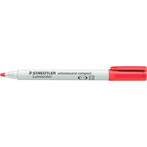 A red Staedtler whiteboard marker, partially labeled.