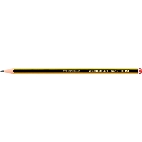 Close-up of a pencil. Inscription: STAEDTLER Noris HB, Made in Germany.