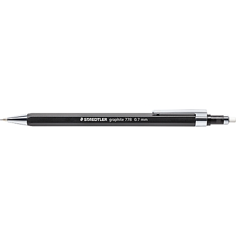 Black pencil with "STAEDTLER graphite 778 0.7 mm" inscription.