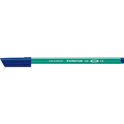 Green felt-tip pen with dark blue cap, text: Made in Germany, Staedtler 326 CE.