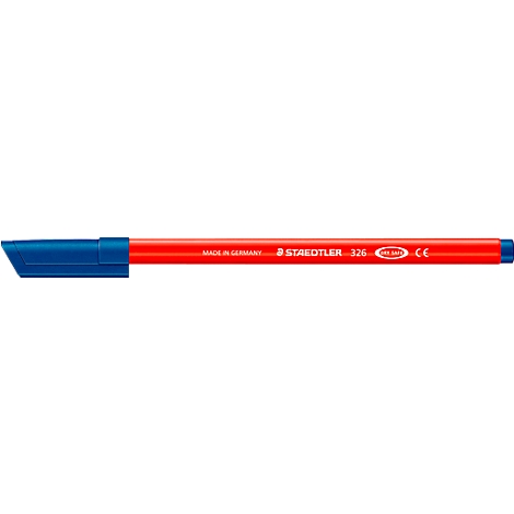 Close-up of a red STAEDTLER highlighter. Text visible: MADE IN GERMANY, STAEDTLER 335, CE.