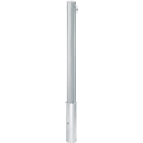 Gray, long metal post. The post has a square cross-section and a cylindrical base. A screw is attached at the top.