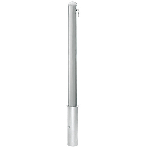 Grey bollard against a neutral background. It is cylindrical, with a round head and base.