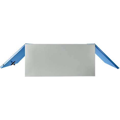 Lichtgrijze laptopcase met open blauwe schermranden.